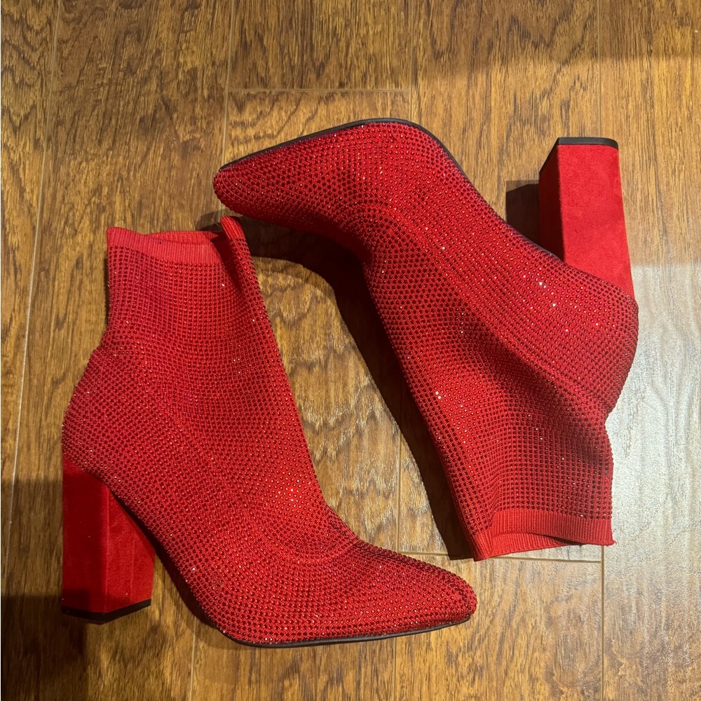 Red sequin booties